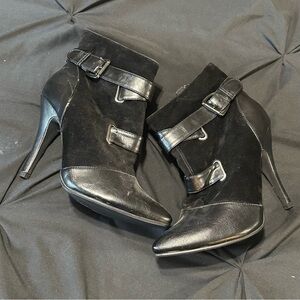 Black Strappy Stiletto Boots, US8